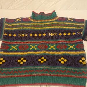 Stunning Vintage Hand Knit Boxy Colorful Sweater